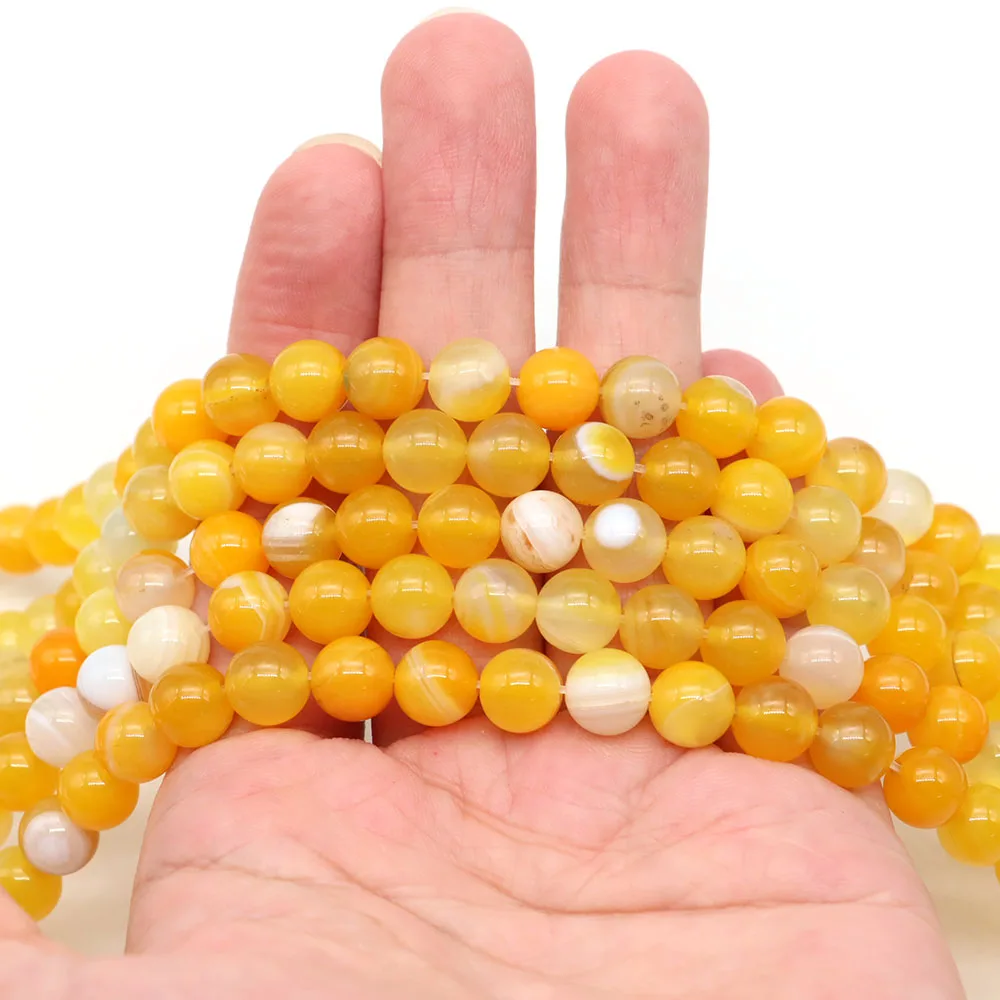 4/6/8/10mm Natural Stone Beads Yellow Stripes Agates Jade Beads for Jewelry Making DIY Bracelet Necklace Accessories