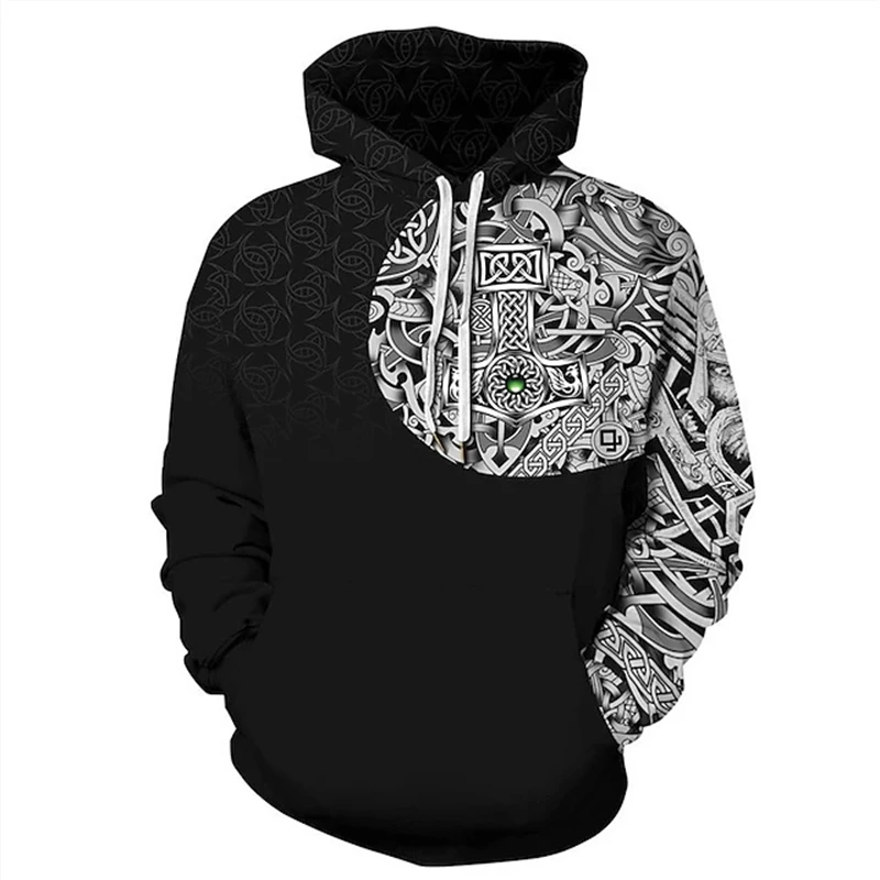 New Hoodie 3d Viking Harajuku Print Pullover Men's Hooded Sweatshirt Oversized Vintage Male Clothing Fall Long Sleeve Men Tops