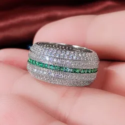 Huitan Bling Bling Green/White Cubic Zirconia Rings Women Gorgeous Wedding Party Finger Accessories High Quality Fashion Jewelry