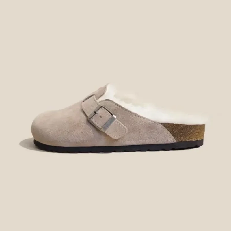 حذاء نسائي مغلق من الأمام ، مقاس كبير ، شبشب نسائي ، شبشب يومي غير رسمي ، مشبك ، إصبع دائري ، حذاء مسطح بالدفء للسيدات ،