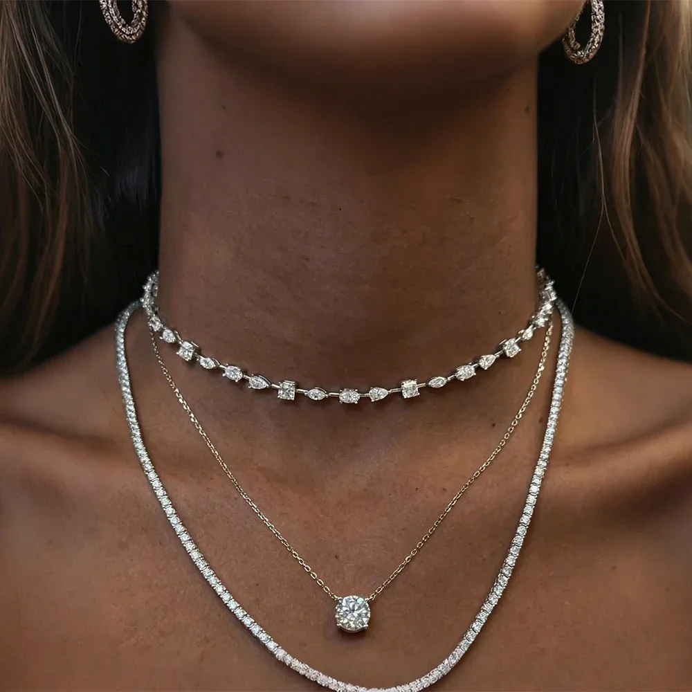 FCGJHW Moissanite Adjustable Tennis Choker Necklace S925 Silver Certified Diamond Chain for Women Fine Jewelry Gift 2026