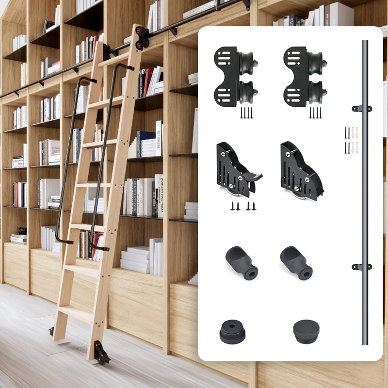 Rolling Library Ladder Hardware 6.6ft (200cm) Sliding loft Household ladder Track Hardware Kit(No Ladder) Black Carbon Steel