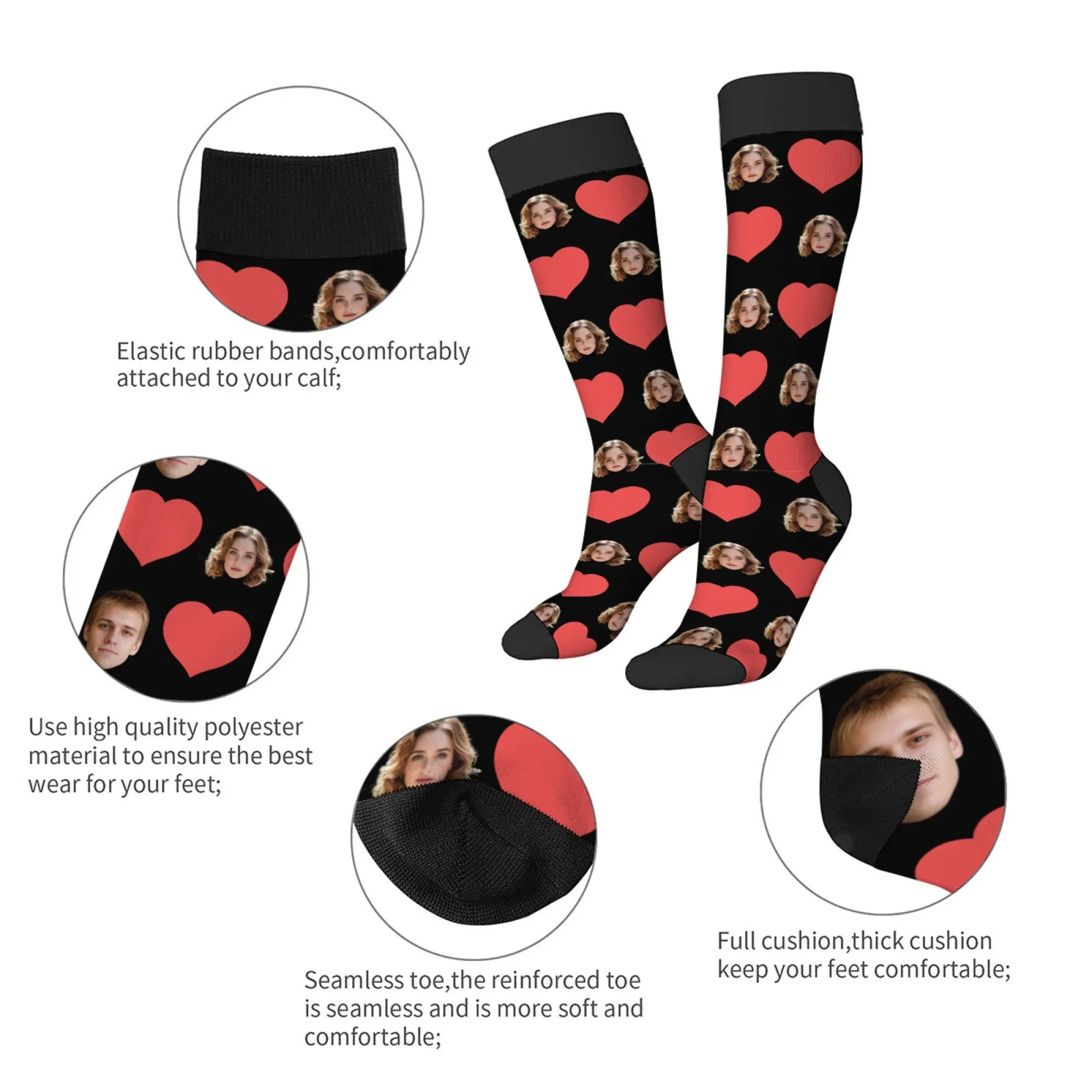 1 pair of DIY personalized custom face photo socks novelty portrait print fun stockings happy birthday festival anniversary gift view 4