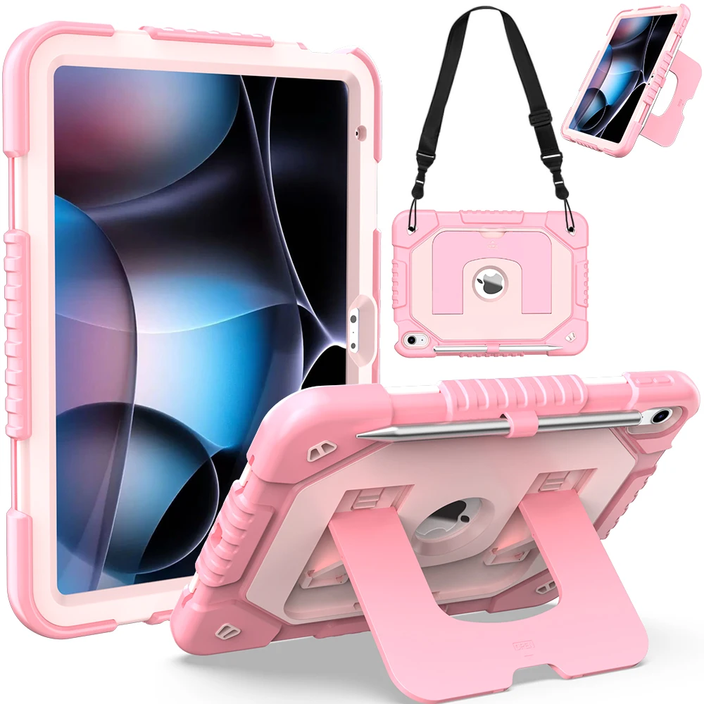 

Универсальный прочный чехол-подставка для iPad A16 2025, 11-го поколения 10.9 (2022), 10-го поколения A3354 A3355 A3356 A2757 A2777 A2696 с ремнем для ношения на плече