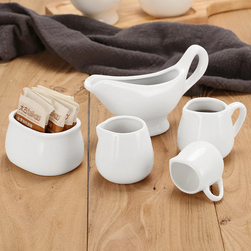 Sugar Creamer Milk Pots Pitcher Ceramics Seasoning Jar Creamer Container Cup Tableware White Kitchen Tools