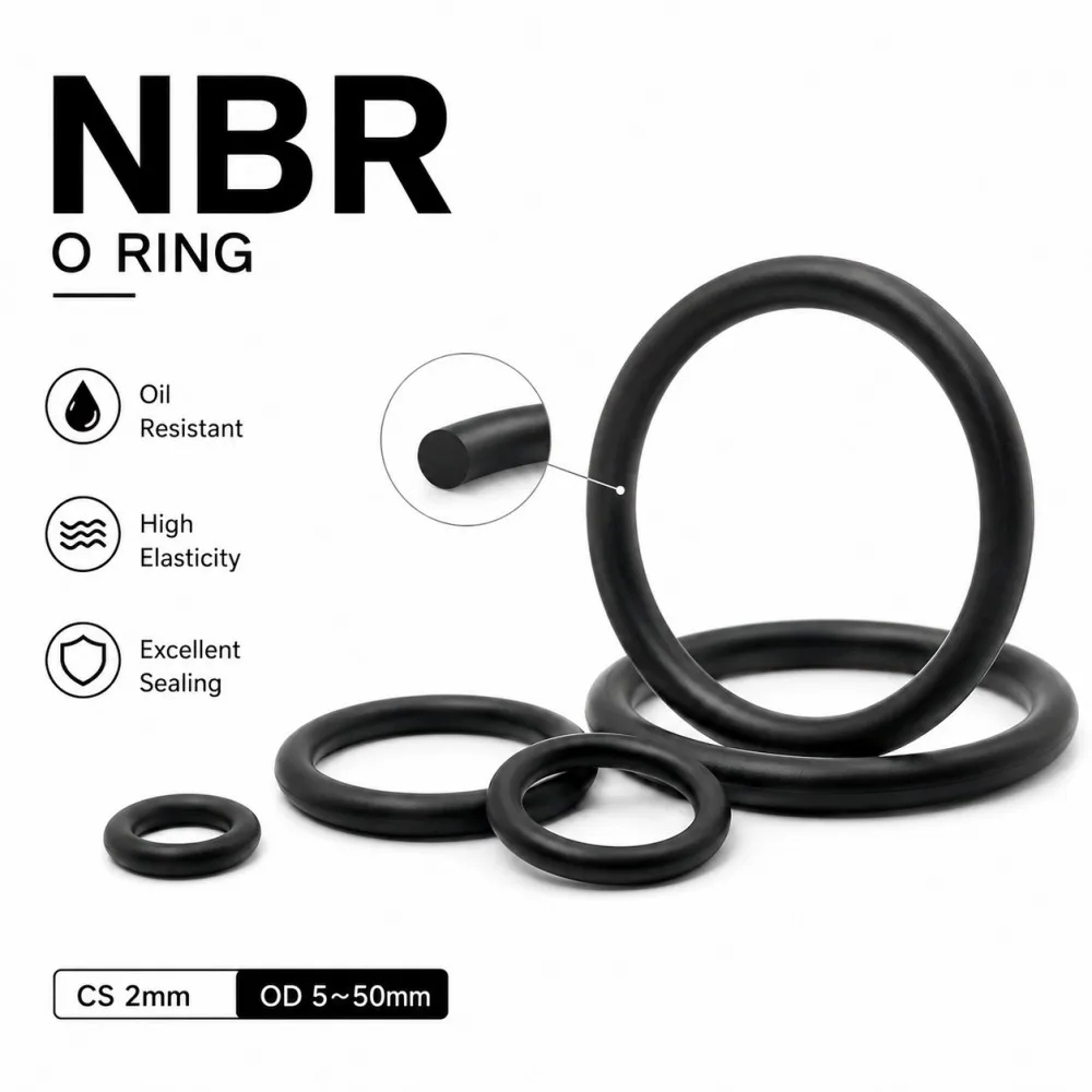 Black NBR O-Ring Seals Nitrile Butadiene Round Gaskets CS2mm OD5-50mm Oilproof Spacer Washers Sealing Rings 20Pcs