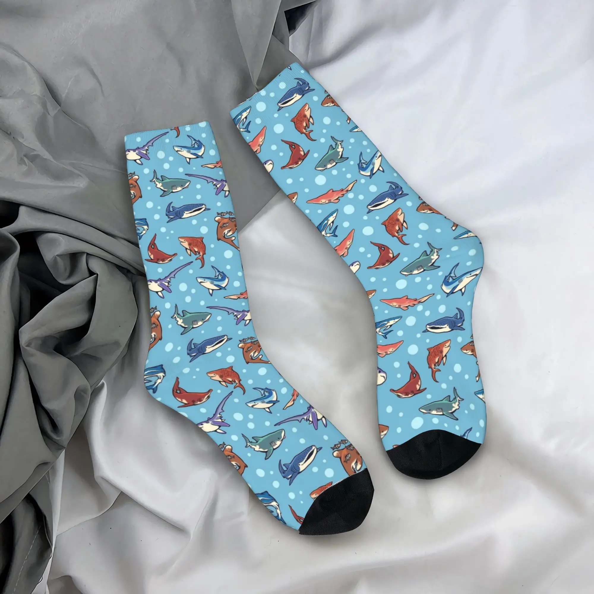 Winter Warm Hip-hop Men's Women's Sharks in the Light Blue Ocean Shark Socks  Non-slip Skateboard Socks,