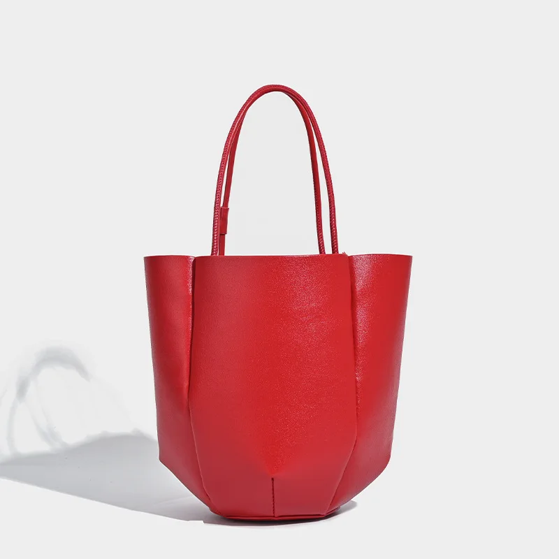 Brand Design Red Pu Leather Shoulder Bag for Women Solid Color Underarm Bucket Bag 2024 New All-match Tote Clutch Bag Sac A Main