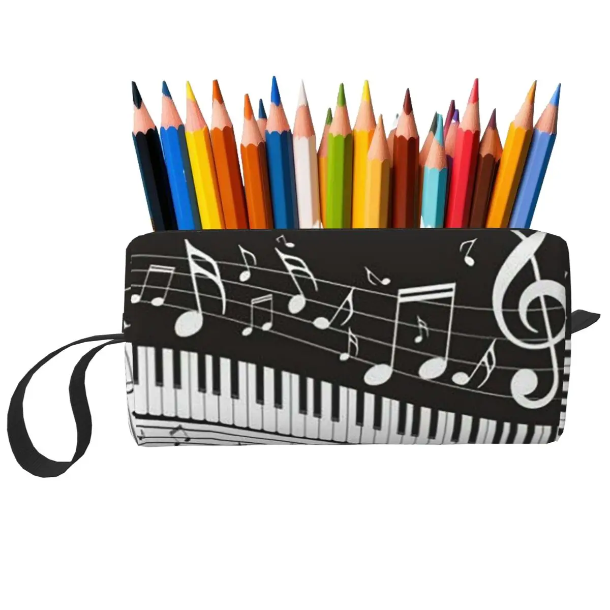 Golden Musical Notes Piano Keyboard Makeup Bag Cosmetic OrganizerToiletry Cosmetic Bag for Women Beauty Travel Pencil Case