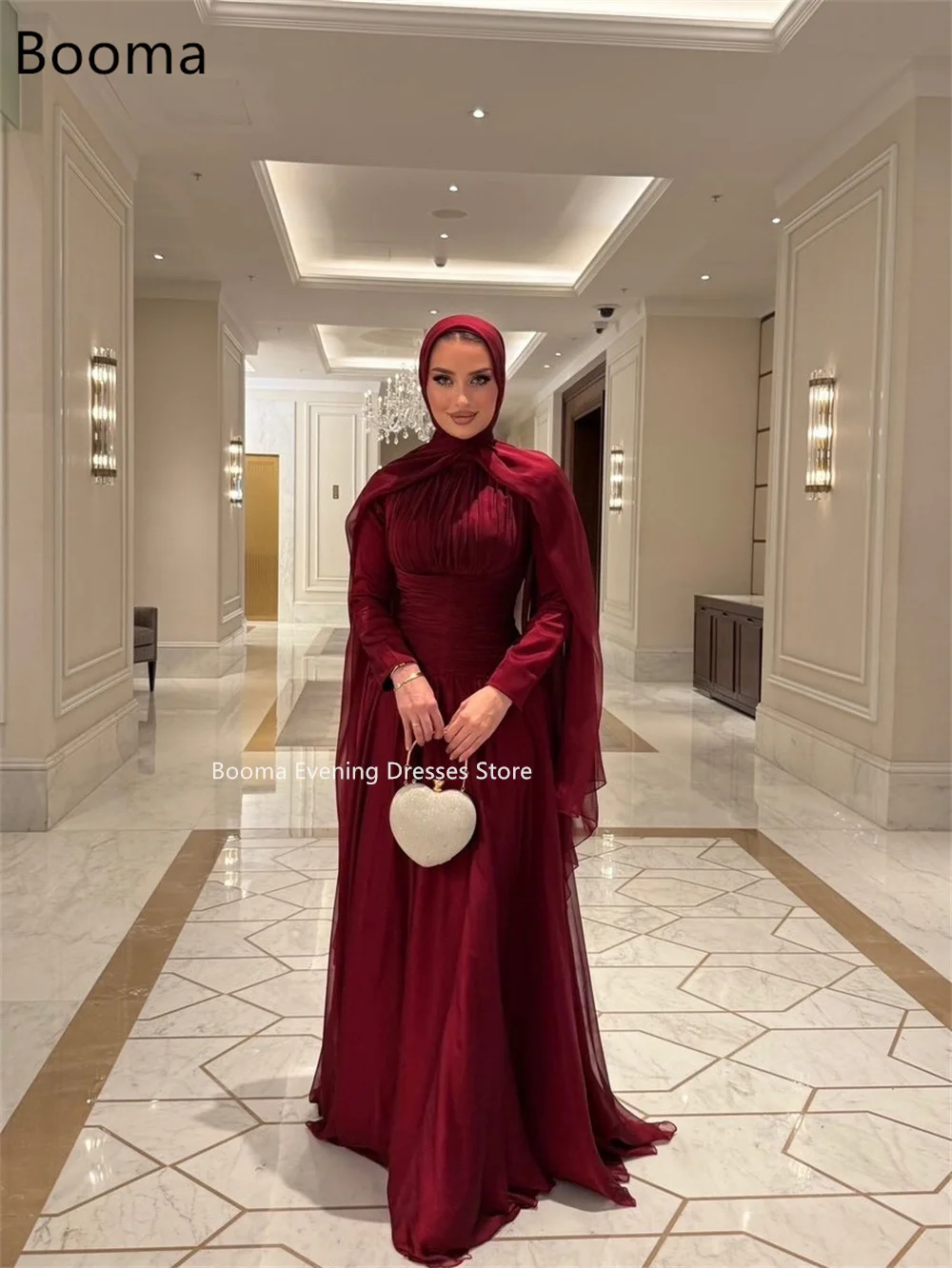 Booma Elegant A-Line O-Neck Pleat Dresses Formal Party Gowns for Women Shiny Long Sleeve Prom Gown Customize 2025