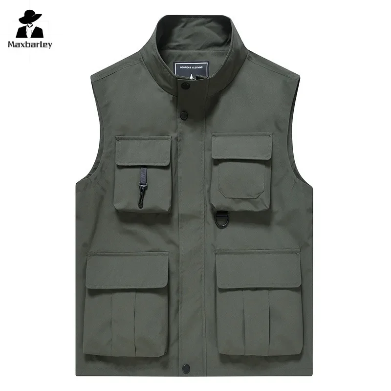 Jaqueta masculina de malha de secagem rápida sem mangas, colete casual fashion, fotógrafo de exterior, bolso para pesca, primavera, verão