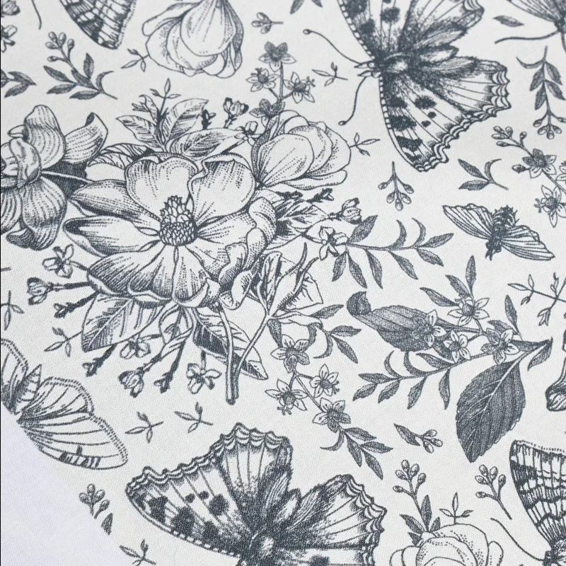 Half Yard Plain 100% Cotton Fabric With Retro Butterfly Flower Print, Handmade DIY Garment Dress Sewing Tissue CR-1439