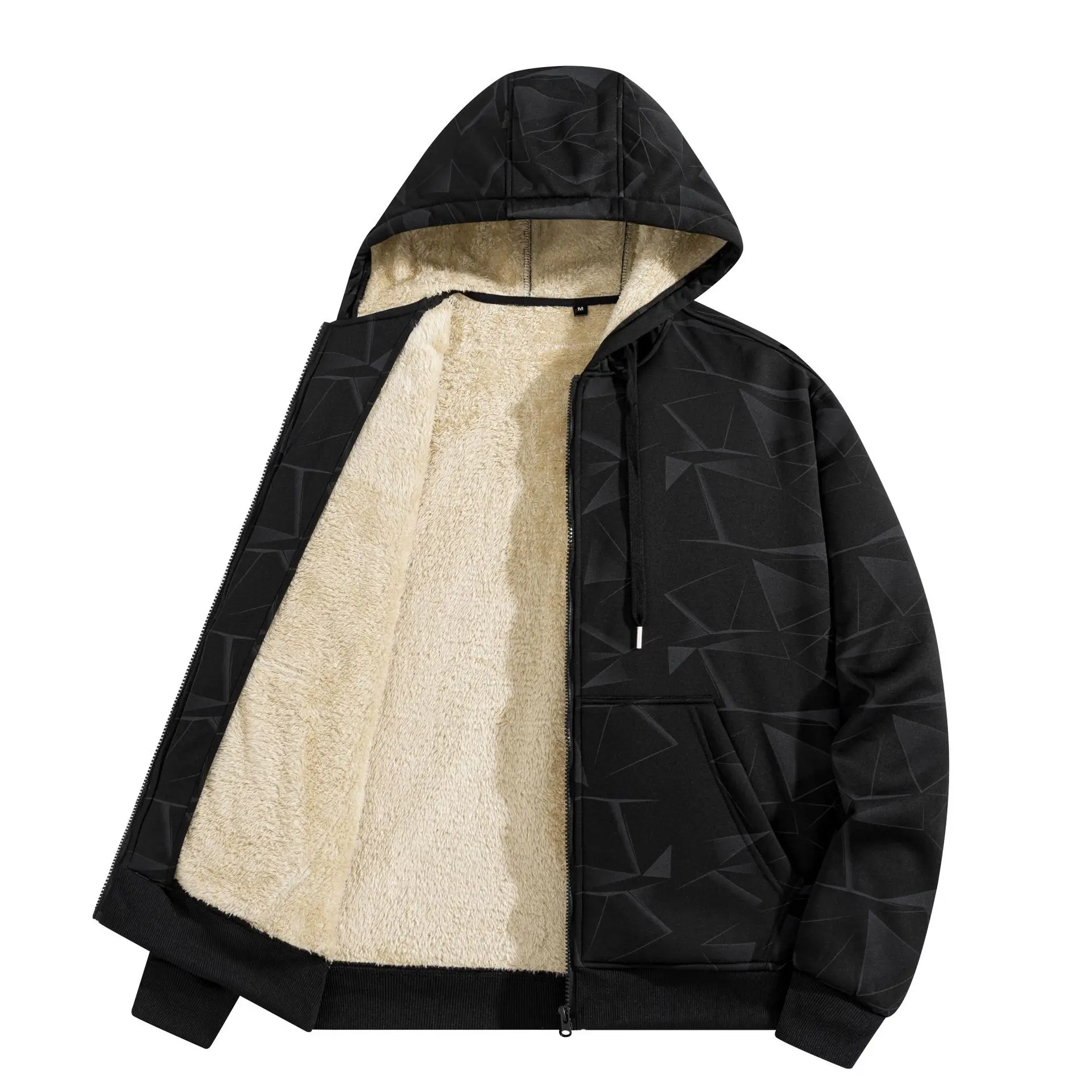 Plus Size 6XL Men's Camo Lamb Fleece Coat, Mens Trendy Thick Hoodie Jacket, Winter Casual Plush Lined Hooded Jackets For Man