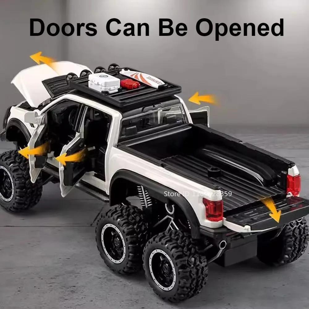 Modèle de jouet Raptor F150 1:24, voitures de Camping RV en alliage moulé sous pression, Mini véhicules tout-terrain, son et lumière, porte ouverte, cadeaux pour garçons