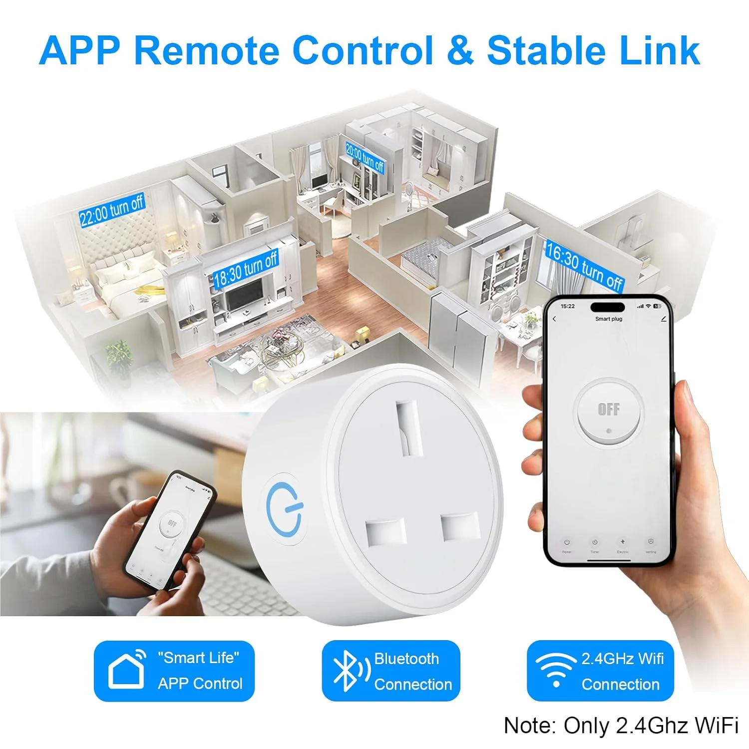 WiFi Smart  UK Plug Outlet Compatible with Alexa,Google Assistant,App and Voice Control,No Required Hub,UK, Circle White