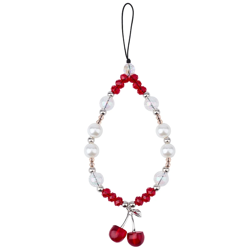 Mobile Straps Chain Acrylic Beads and Glazed Cherry White 215mm