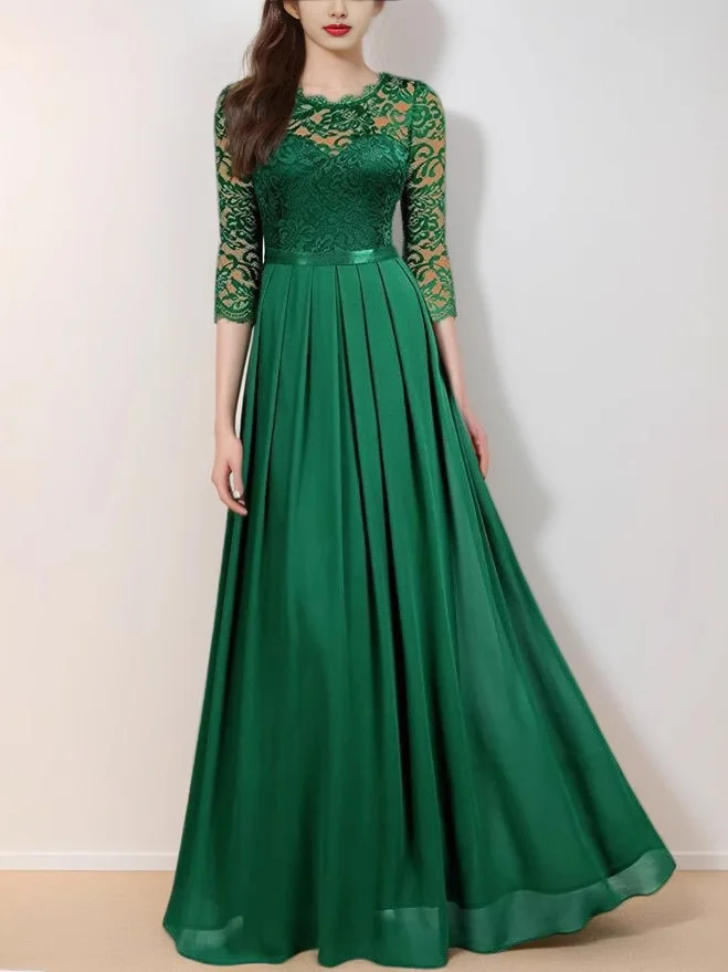 een Вечернее платье Кружевное длинное платье Све круглое Ne Женское платье со средней талией длиной до пола из полиэфирного волокна Торжественная одежда