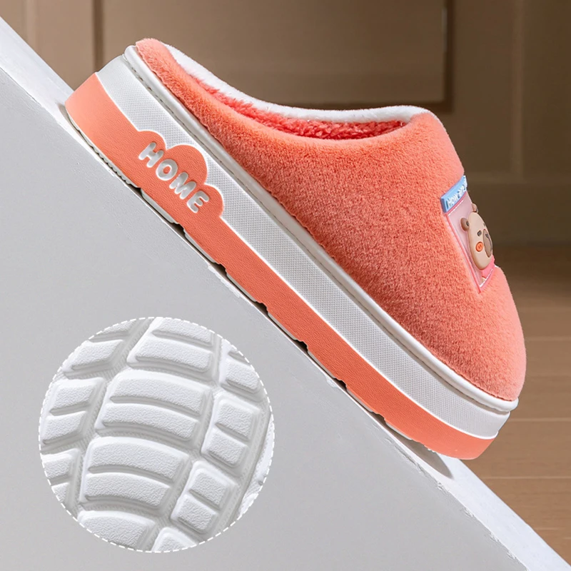2025 New Cartoon Plush Slippers for Women - Winter Warm Couple House Shoes, Thick Sole Indoor Cotton-Lined Home Slides image 6