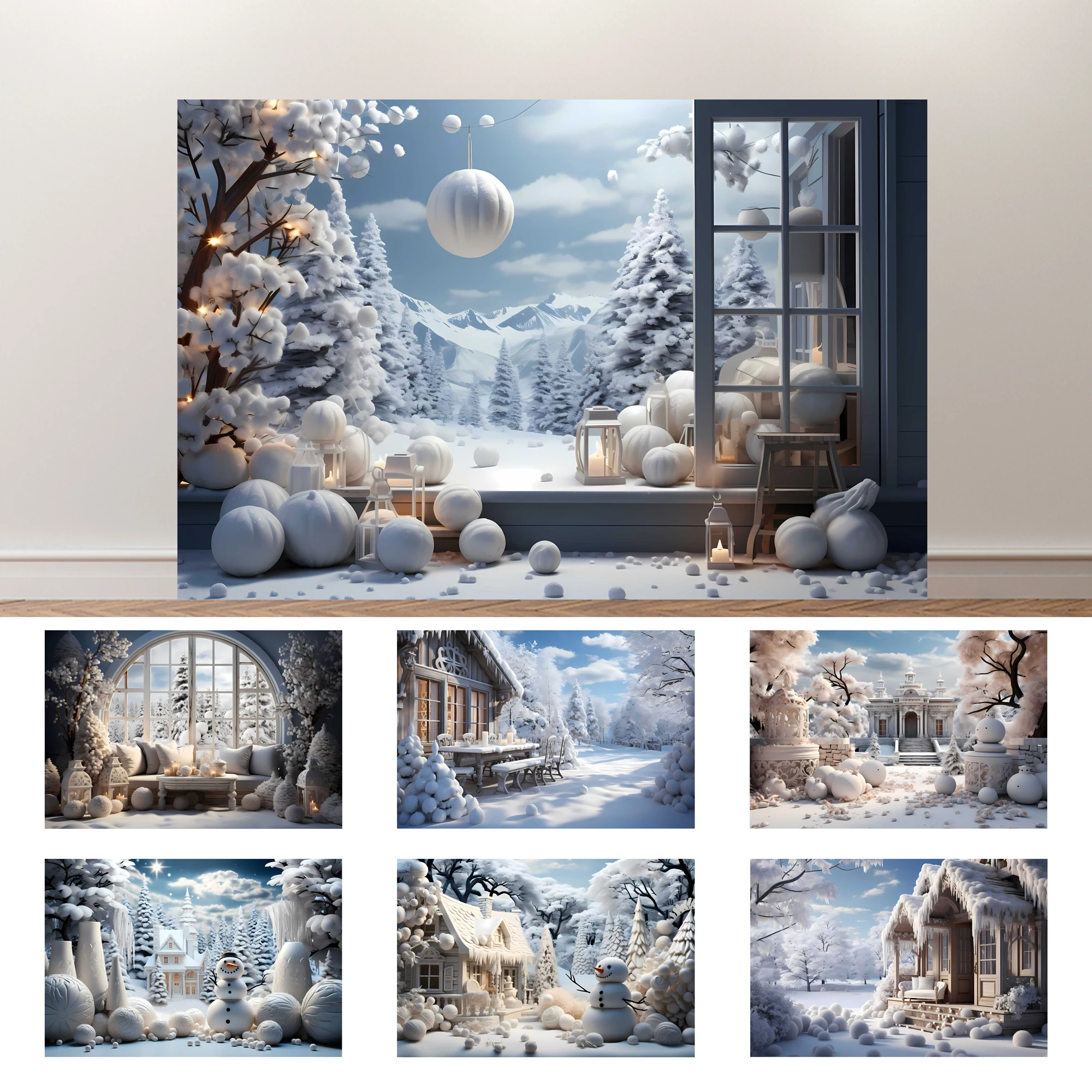 

SeekPro Winter Snowy Forest House Xmas Trees Background Baby Photo Photographic Christmas Tree Sparkling Decoration