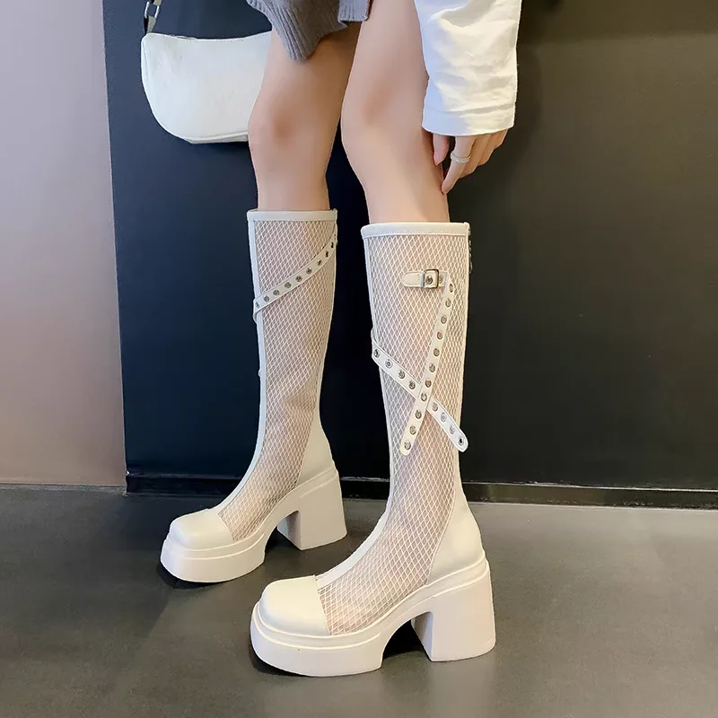 High Appearance Level Thick Bottom Thin Mesh Temperament Foreign Style Comfortable Non-slip Breathable Fashion Boots for Women