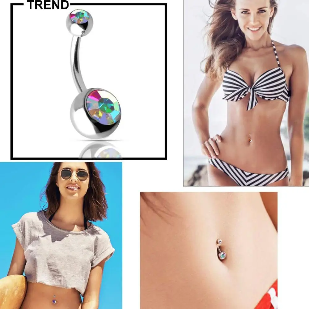 30Pcs 14G Belly Button Rings for Women Men Belly Bars Stainless Steel Navel Fashion Shiny Body Piercing Jewelry 5/8mm Ball