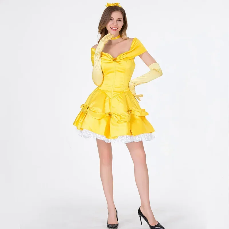 الجمال والوحش فستان قصير مثير زي الهالوين التأثيري حسناء الأميرة حفلة تنكرية كرنفال أدوار الكبار البدلة MN1