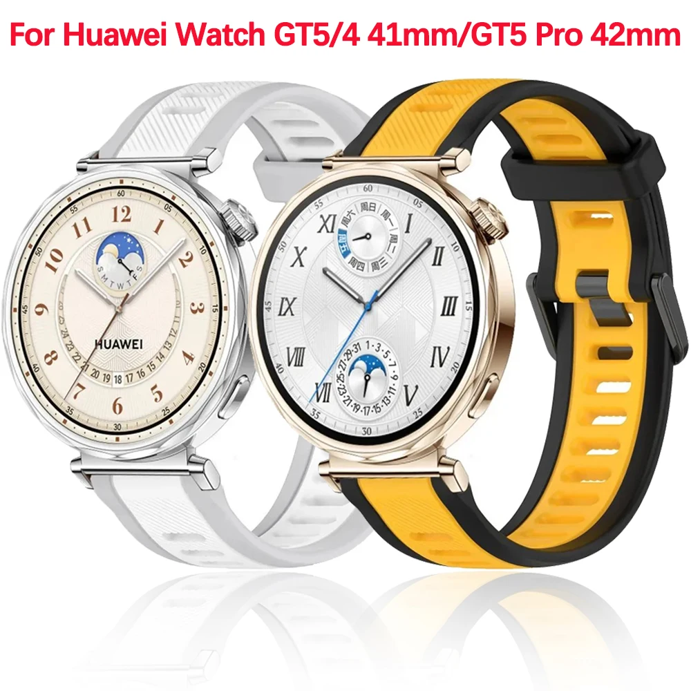 

18mm Two-color Silicone Strap for Huawei Watch GT5/4 41mm Sport Bracelet Breathable Wristband for Huawei Watch GT5 Pro 42mm Belt
