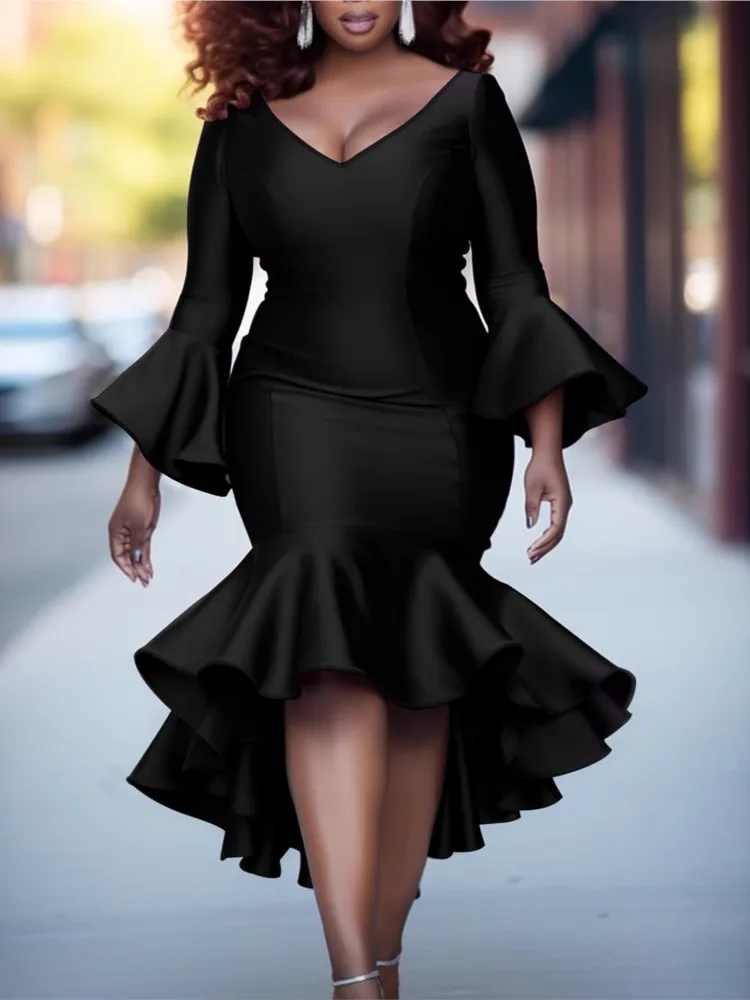 L-4XL Plus Size Clothes Dresses Women Robes Autumn Winter Long Sleeve Street Style Casual 3XL 4XL Big Size Midi Dress Oversized