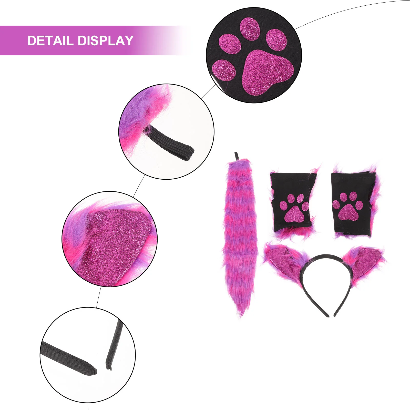 Tail Fox Glove Animal Costume Hairy Ear Hairband Cosplay Furry Ears Purple Headband Accessories