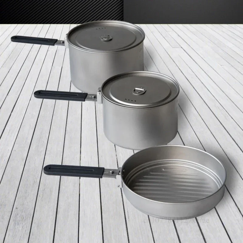 

1,1 л/2 л/2,8 л сковорода, 3-х предметный портативный походный горшок из чистого титана, набор для 2-4 человек, складной горшок для пикника на открытом воздухе с защитой от ожогов