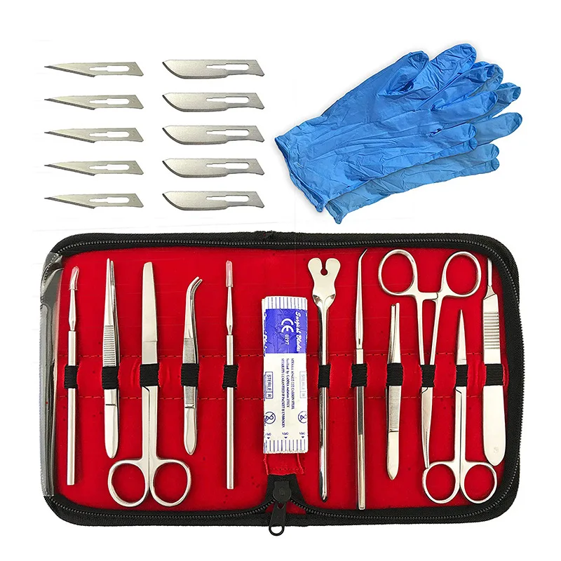 22PCS Anatomy Teaching Equipment Stainless Steel Probe, Scissors, Tweezers, Student Experimental Tool Combination Kit