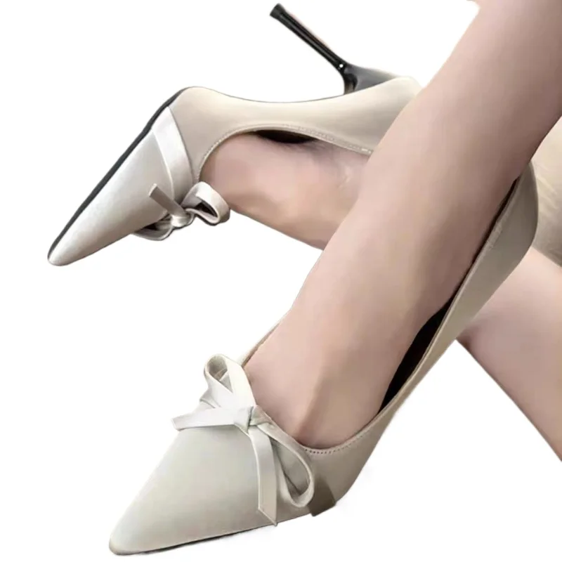 

2025 women's spring new fashion single shoes women's pointed stilettos closed toe slip-on comfortable outdoor sports high heels