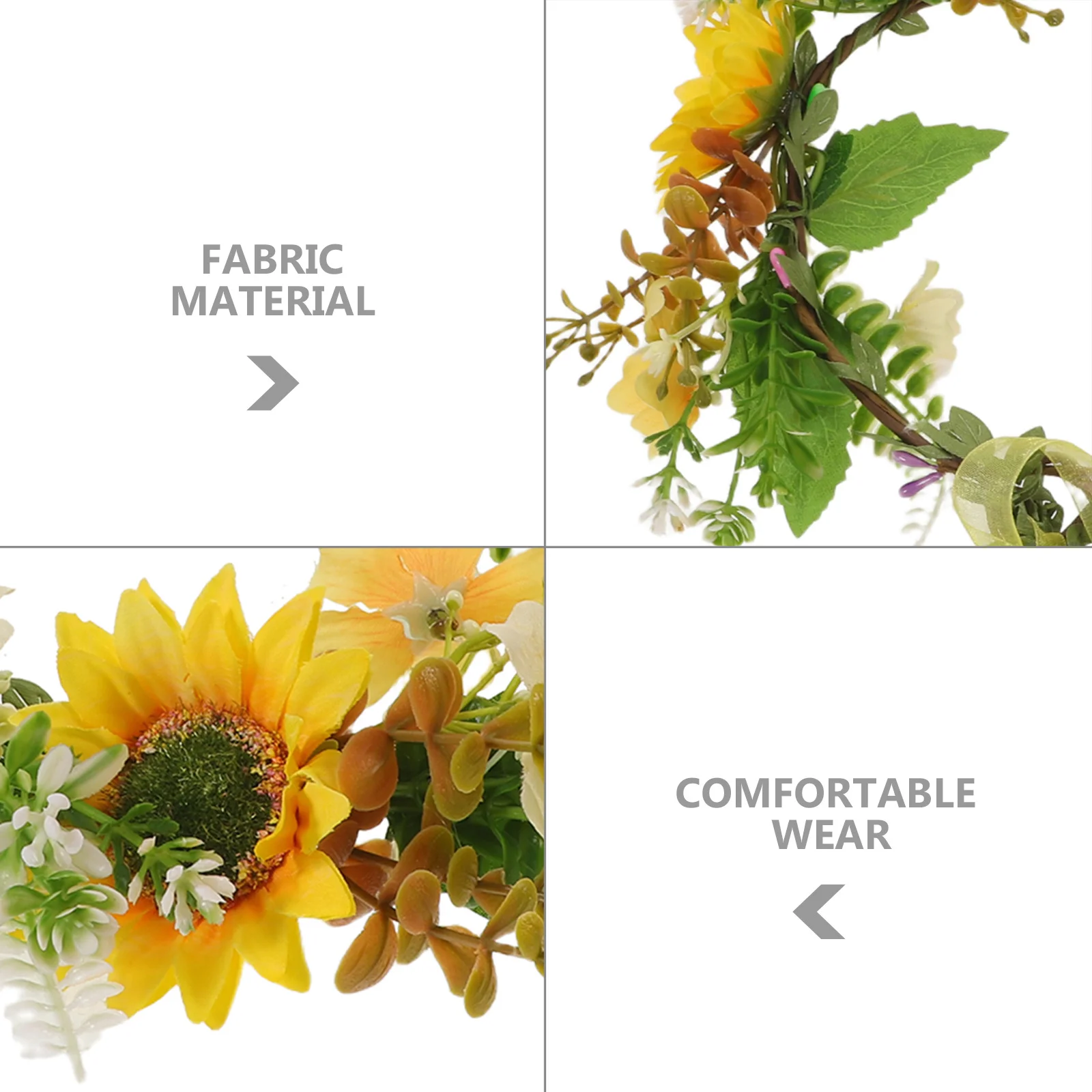 زهرة عباد الشمس تاج الورقة الخضراء خوذة للنساء مهرجان الزفاف صور الدعامة رباط شعر الزهور