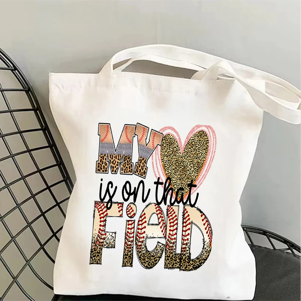 

Leopard Stitch Baseball MOM Graphic Canvas Tote Bag Large Capacity Shoulder Handbag For Baseball Mama Sports Fan School Travel