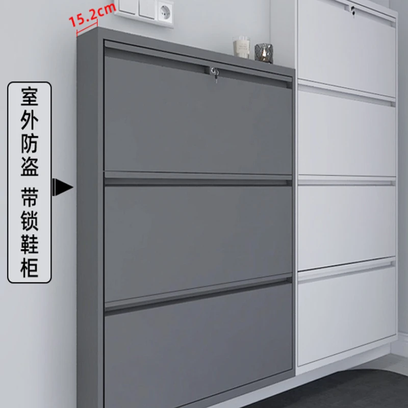 Ultra-Thin Shoe Cabinet Tilting Steel Door Corridor Elevator Entrance Anti-Theft Home Doorway