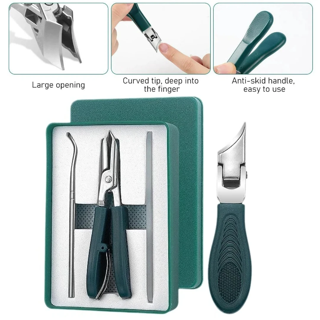 ชุดกรรไกรตัดเล็บแบบปากนกอินทรี 3 ชิ้น พร้อมที่กันเลอะ 25 °   ใบมีดโค้ง ดีไซน์ขอบเอียง แถบกว้าง คมกริบพิเศษ