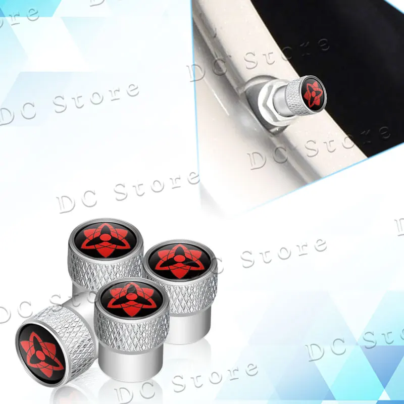 4pcs/Set Sharingan Eye Japanese Anime Emblem Car Valve Caps Wheel Tires Air Tyre Stem Protective Covers For Universal Cars Decor