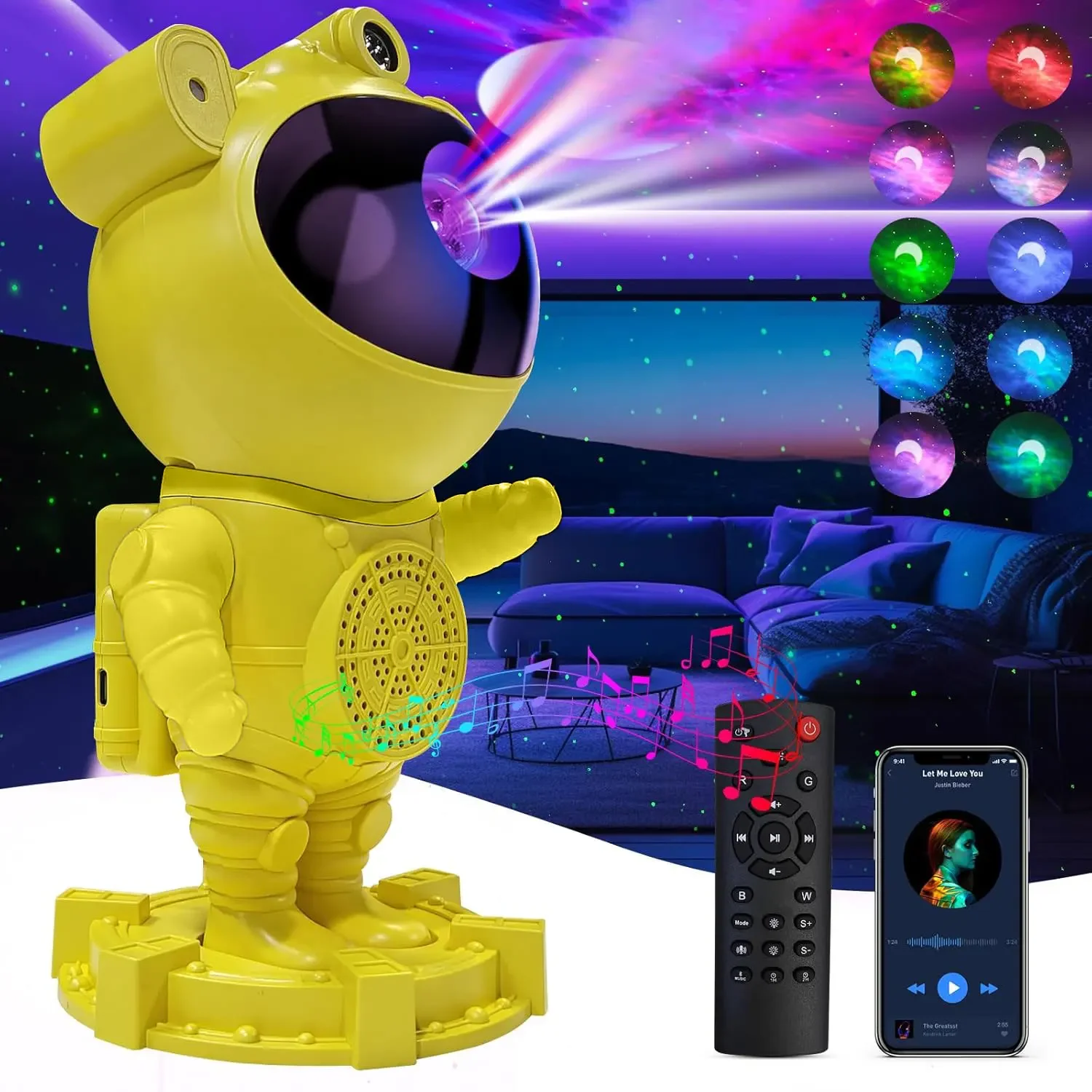 Lampu Proyektor Galaksi Astronaut - Lampu Proyektor Bintang, Speaker Bluetooth, Lampu Galaksi Bintang dan Bulan untuk Kamar Tidur dengan remote