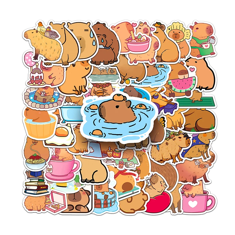 50Sheets Cartoon Creative Capybara Stickers Stationery Tablet Luggage Bottle Guitar Decoration Sticker DIY Waterproof Stickers