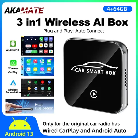 3IN1 Wireless CarPlay Android Auto Support Netflix YouTube Videos Wireless Bluetooth Plug and Play Adapter AI Box Android 13