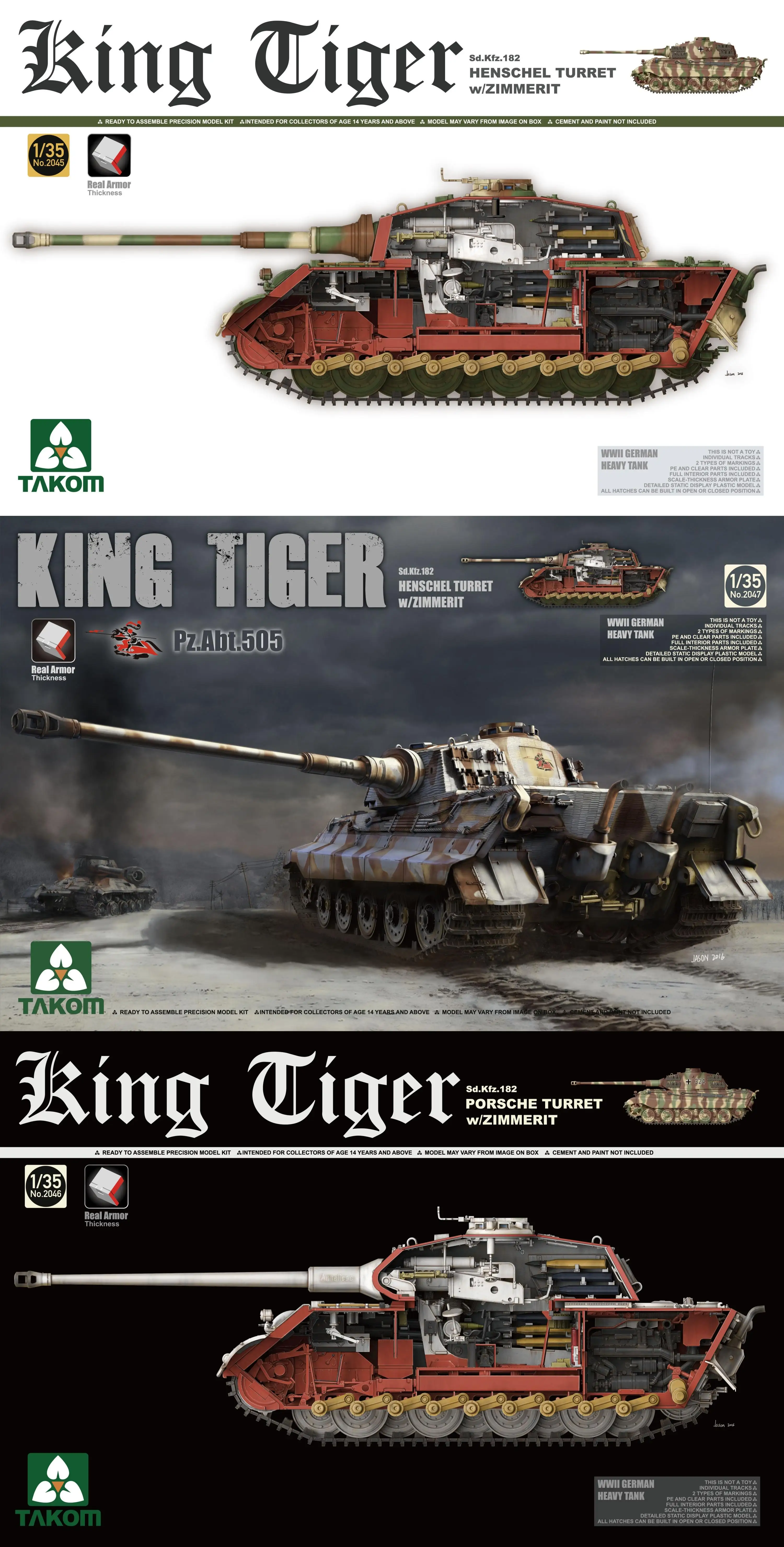 Takom 1/35 Sd.Kfz.182 King Tiger Heavy Tank Gun Turret (2045 +2046 +2047) Henschel 505 Special