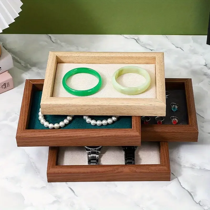 A walnut jewelry display tray with velvet pads, suitable for rings, earrings, studs, necklaces, bracelets, bracelets - elegant s