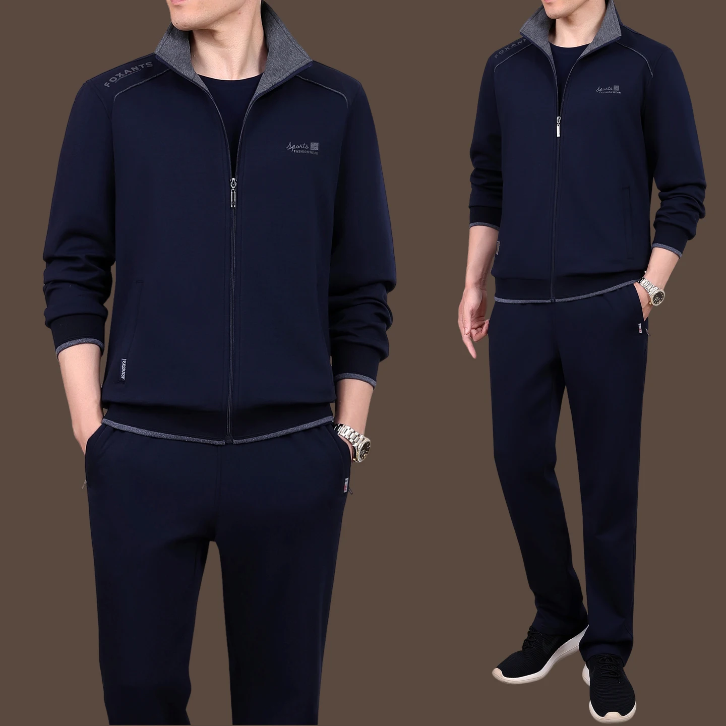 

Мужской спортивный костюм для среднего возраста: повседневный комплект из трех предметов (футболка, куртка с длинным рукавом и брюки) — новинка осени