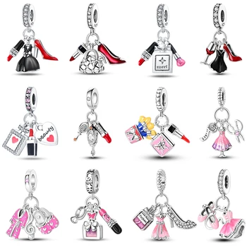 925 Silver Fashion High Heels Lipstick Perfume Dress Women Life Series Charm Beads Fit Pandora 925 Original Bracelet DIY Jewelry