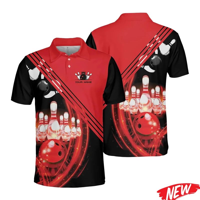 Personalized Name Bowling Polo Shirt Men Hot Sale Custom Team Name Short Sleeve Tee Shirts Fashion Sports Bowling Polo Shirts