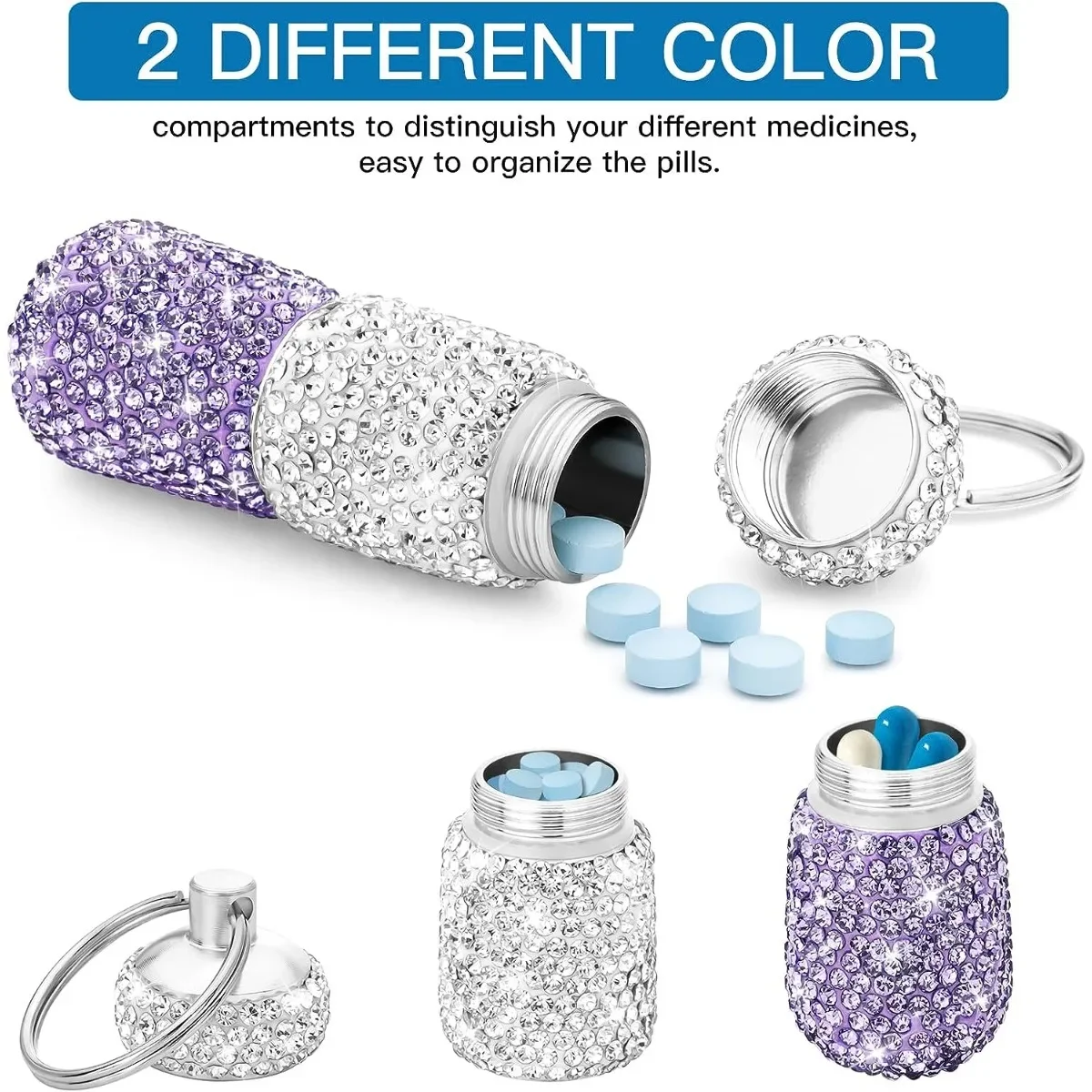Diamond Refillable Organizer Bottle with Keychain Portable Aluminum Alloy Box Cute Storage Container for Outdoor Camping Travel
