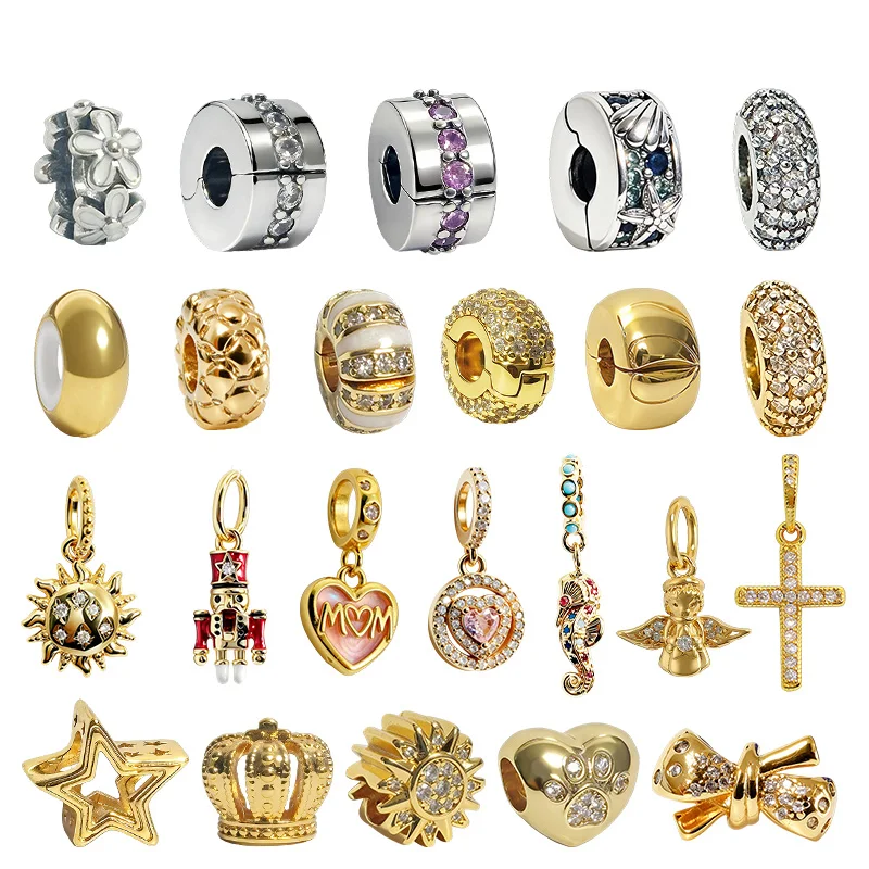 

Original Charm Beads,Sparkling Bow Charm&Round Clip Charm&Clear Sparkling Row Clip Charm,Fit Pendant Bracelet Women Jewelry Gift
