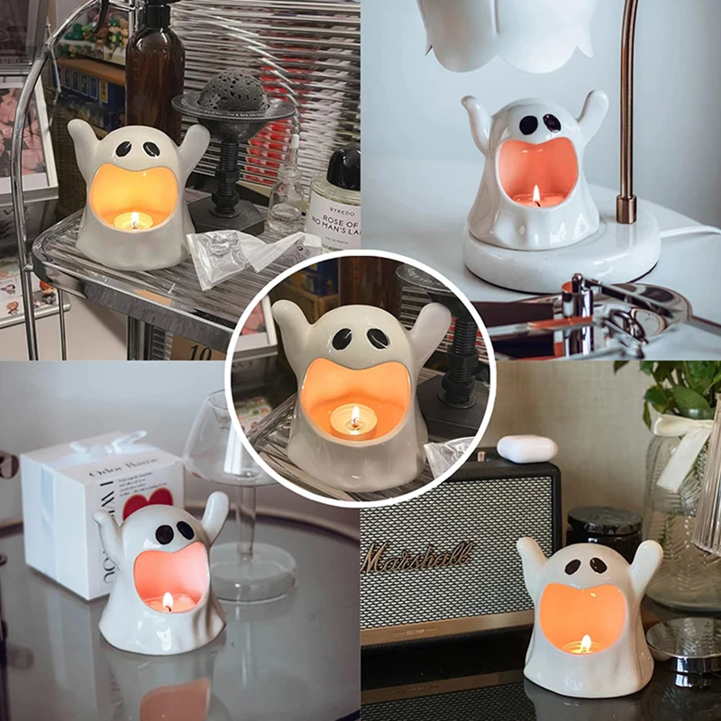 1Pc portacandele fantasma di Halloween, portacandele in ceramica con decorazioni fantasma, decorazioni per centrotavola portacandele a forma di