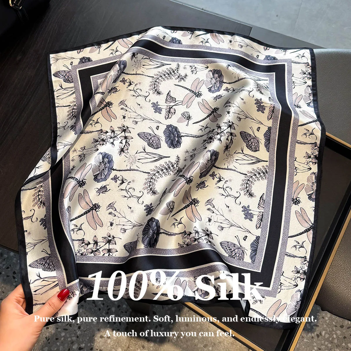 Sommer 100% Reiner Seidenschal Luxuriöser Hochwertiger Damen Strand Sonnenschutz Schal Wickeltuch Stirnband Poncho Pashmina Quadratische Schals