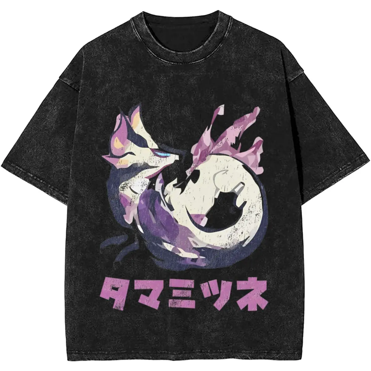 Vintage Washed T Shirt Monsters Hunters Cotton T-Shirts Rise Mizutsune Leisure Tee Shirt for Male Summer Y2K Fun Design Clothes
